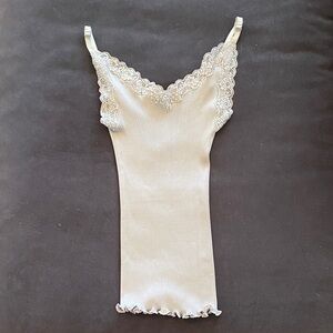 Chic Gray Lace-Trimmed Silk Slip. Made in France.